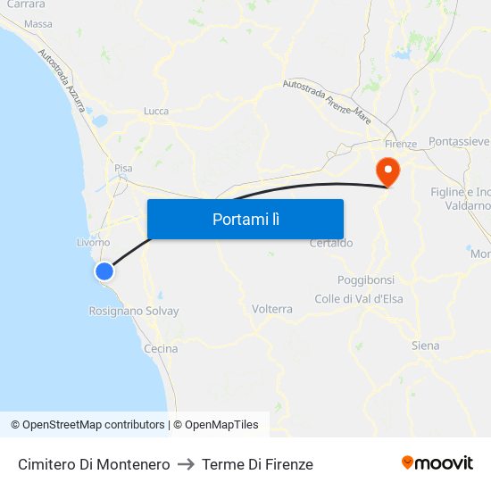 Cimitero Di Montenero to Terme Di Firenze map
