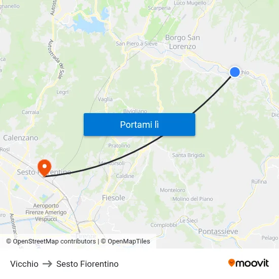 Vicchio to Sesto Fiorentino map
