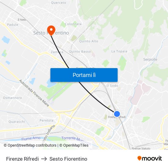 Firenze Rifredi to Sesto Fiorentino map