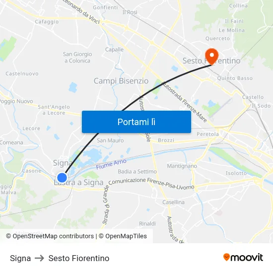 Signa to Sesto Fiorentino map