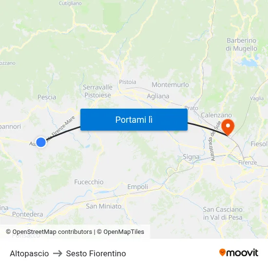 Altopascio to Sesto Fiorentino map