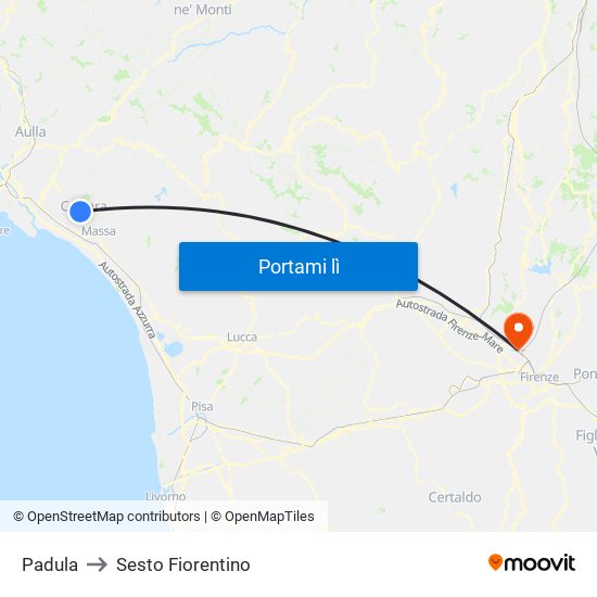 Padula to Sesto Fiorentino map