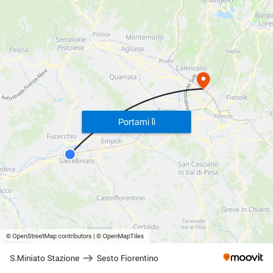 S.Miniato Stazione to Sesto Fiorentino map