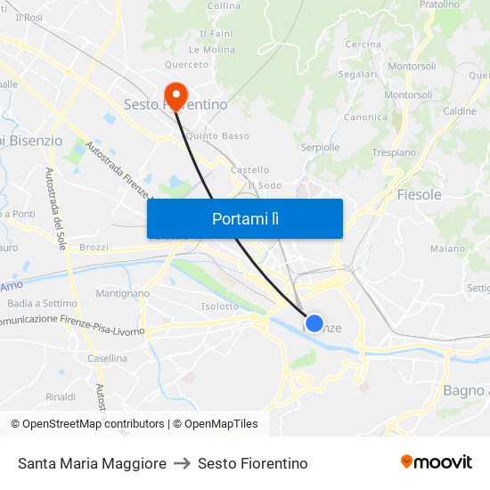 Santa Maria Maggiore to Sesto Fiorentino map
