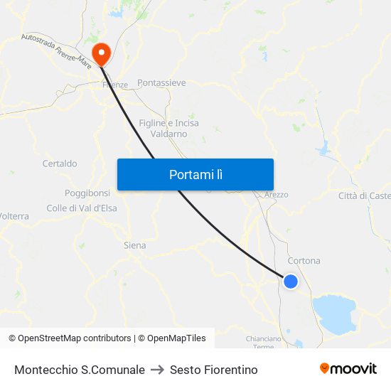 Montecchio S.Comunale to Sesto Fiorentino map