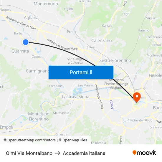Olmi Via Montalbano to Accademia Italiana map