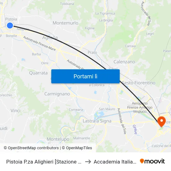 Pistoia P.za Alighieri [Stazione Fs] to Accademia Italiana map