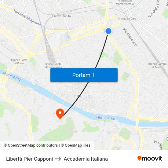 Libertà Pier Capponi to Accademia Italiana map