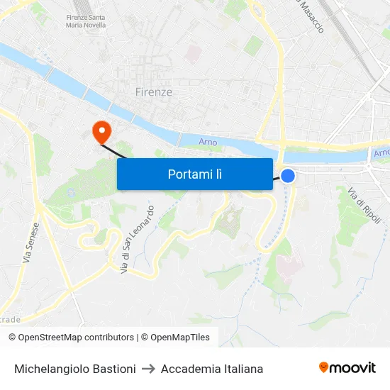 Michelangiolo Bastioni to Accademia Italiana map