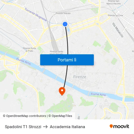 Spadolini T1 Strozzi to Accademia Italiana map