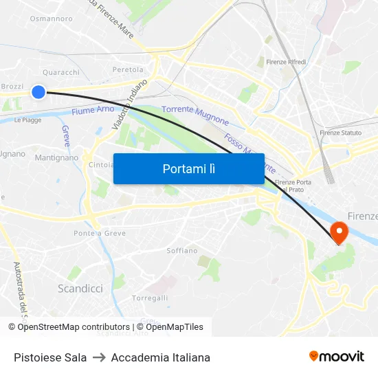 Pistoiese Sala to Accademia Italiana map