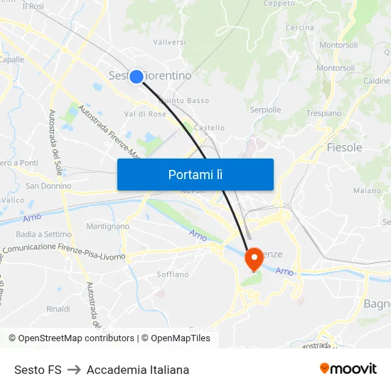 Sesto FS to Accademia Italiana map
