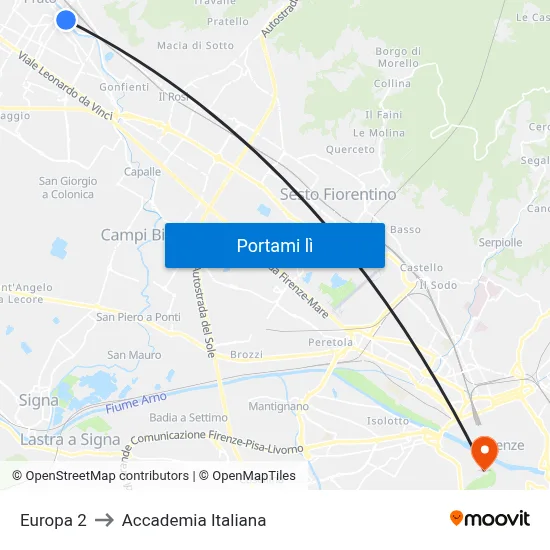 Europa 2 to Accademia Italiana map