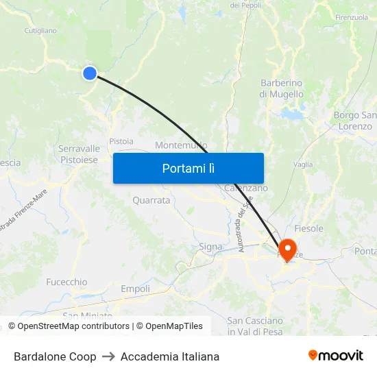 Bardalone Coop to Accademia Italiana map