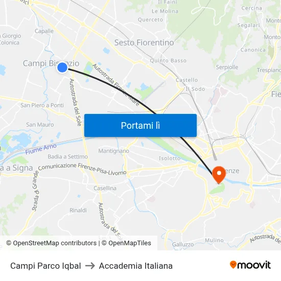 Campi Parco Iqbal to Accademia Italiana map
