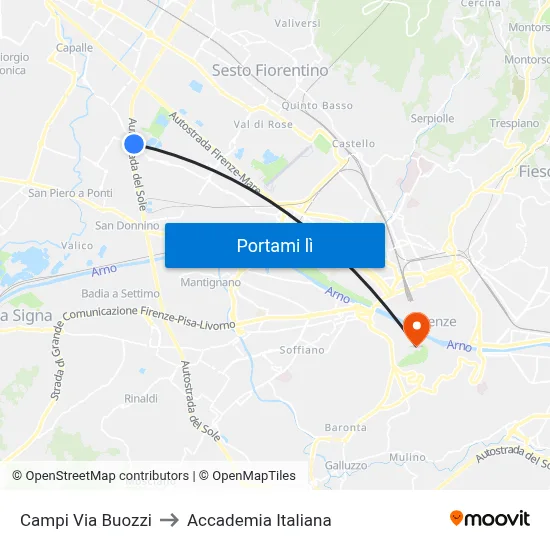 Campi Via Buozzi to Accademia Italiana map