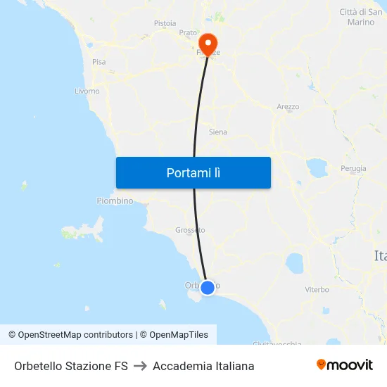 Orbetello Stazione FS to Accademia Italiana map