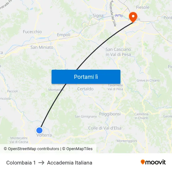 Colombaia 1 to Accademia Italiana map