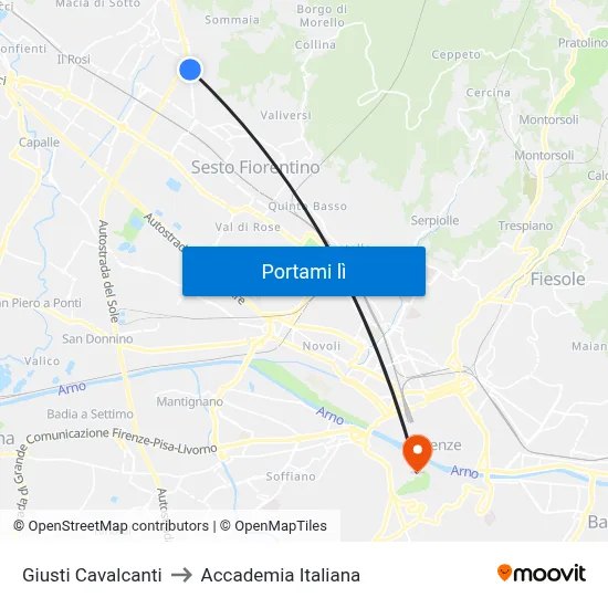 Giusti Cavalcanti to Accademia Italiana map