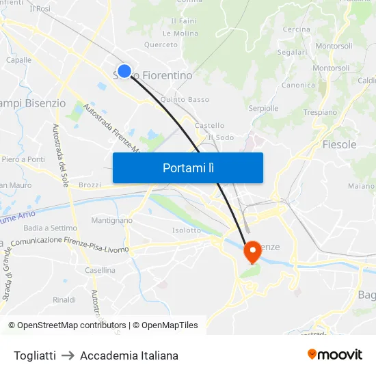 Togliatti to Accademia Italiana map