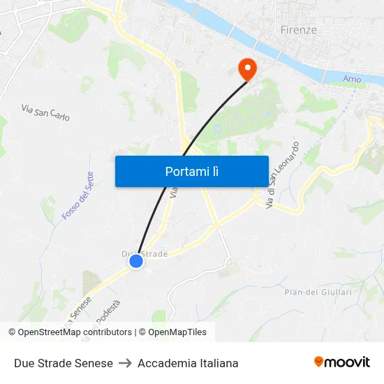 Due Strade Senese to Accademia Italiana map