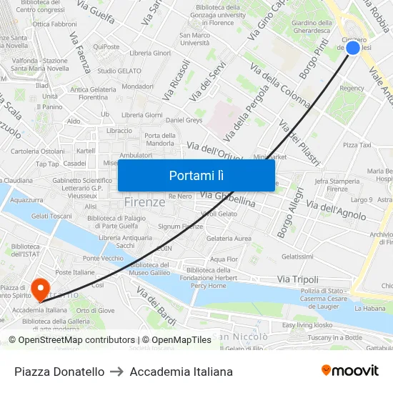 Piazza Donatello to Accademia Italiana map