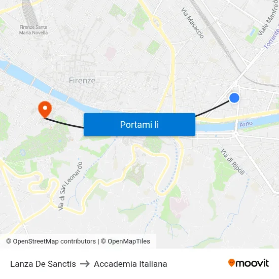 Lanza De Sanctis to Accademia Italiana map