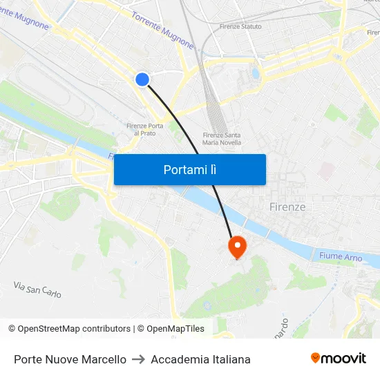 Porte Nuove Marcello to Accademia Italiana map