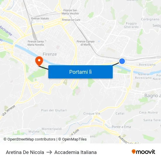 Aretina De Nicola to Accademia Italiana map