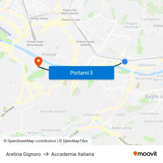 Aretina Gignoro to Accademia Italiana map