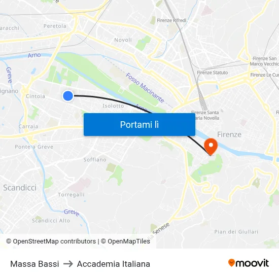 Massa Bassi to Accademia Italiana map
