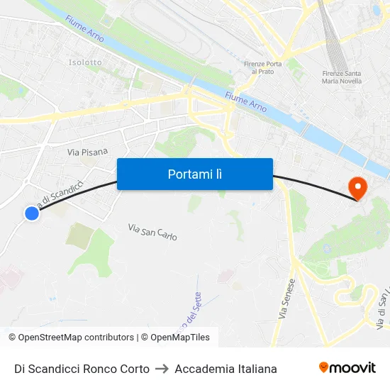 Di Scandicci Ronco Corto to Accademia Italiana map