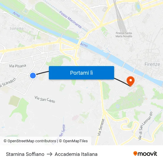 Starnina Soffiano to Accademia Italiana map