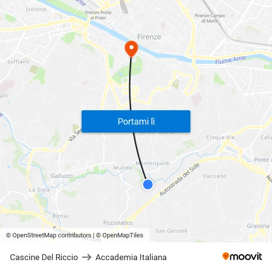 Cascine Del Riccio to Accademia Italiana map