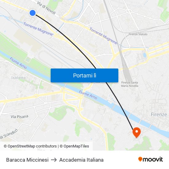 Baracca Miccinesi to Accademia Italiana map