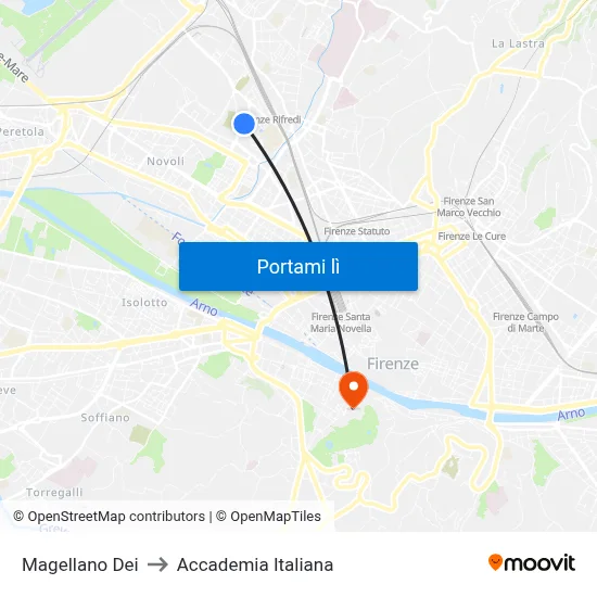 Magellano Dei to Accademia Italiana map