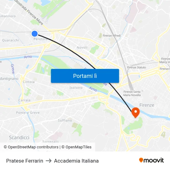 Pratese Ferrarin to Accademia Italiana map