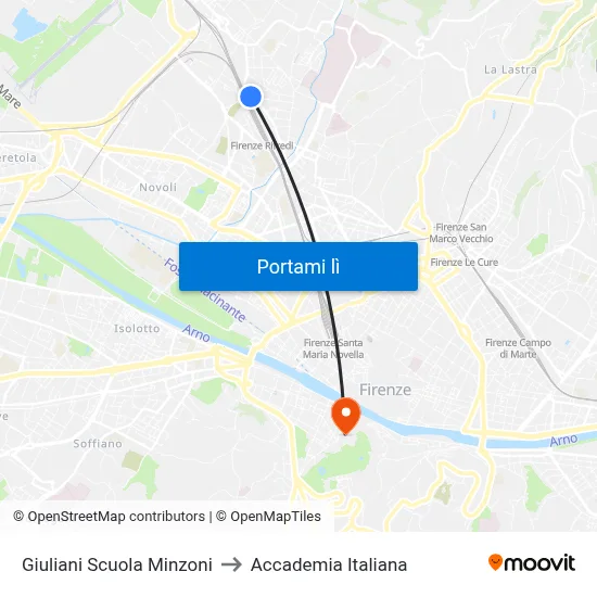 Giuliani Scuola Minzoni to Accademia Italiana map