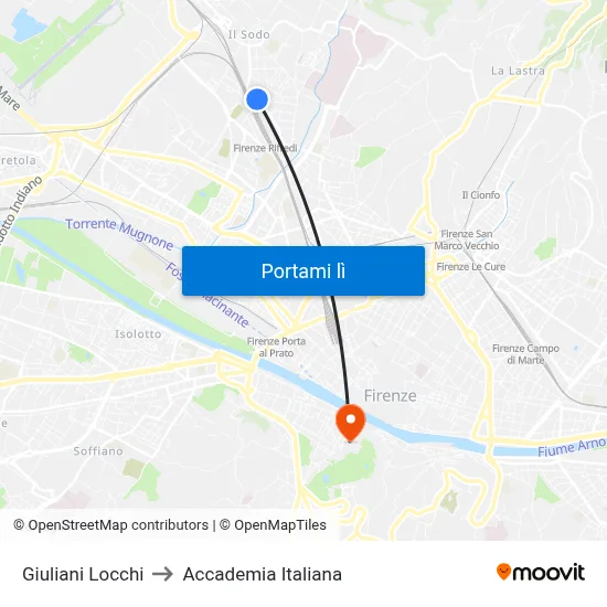 Giuliani Locchi to Accademia Italiana map