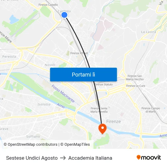 Sestese Undici Agosto to Accademia Italiana map