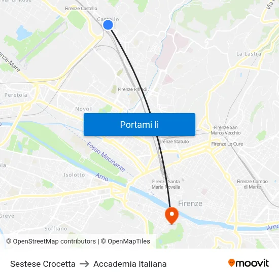 Sestese Crocetta to Accademia Italiana map