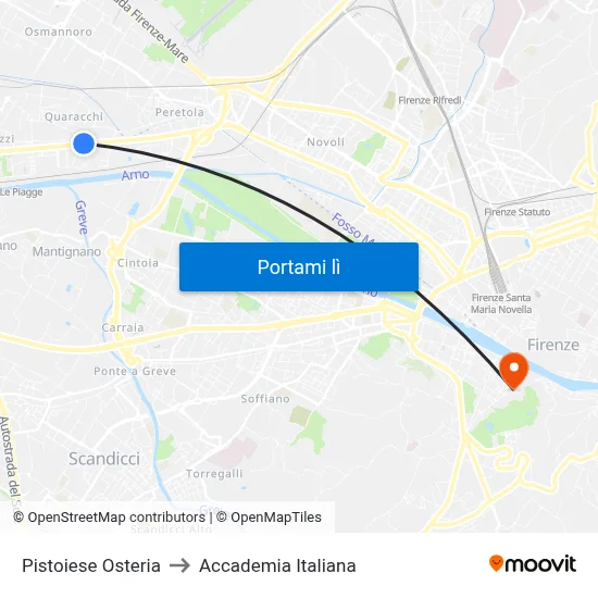 Pistoiese Osteria to Accademia Italiana map