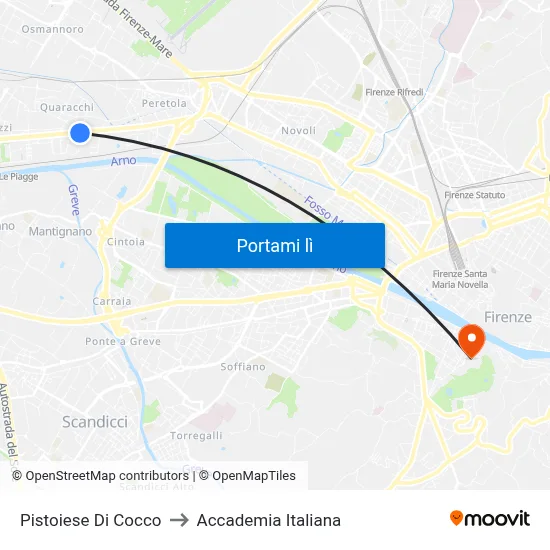 Pistoiese Di Cocco to Accademia Italiana map