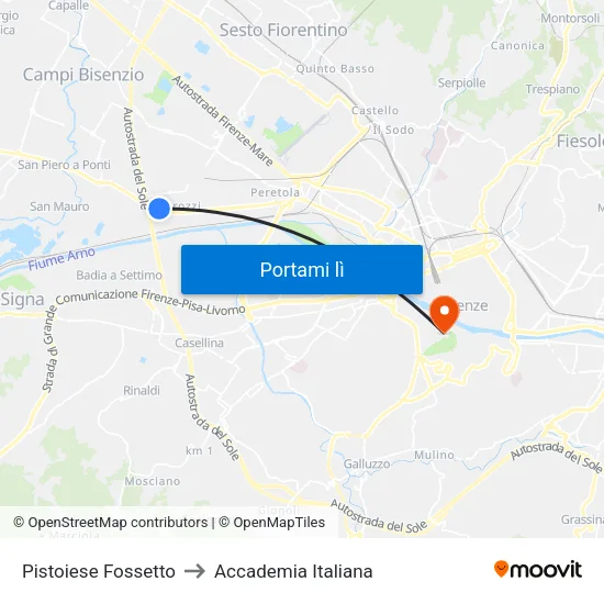 Pistoiese Fossetto to Accademia Italiana map