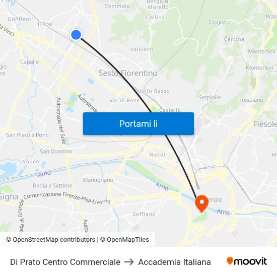 Di Prato Centro Commerciale to Accademia Italiana map