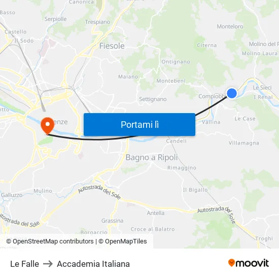 Le Falle to Accademia Italiana map