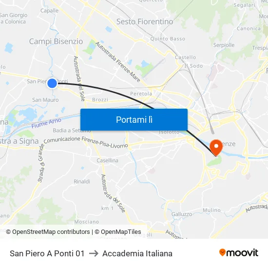 San Piero A Ponti 01 to Accademia Italiana map