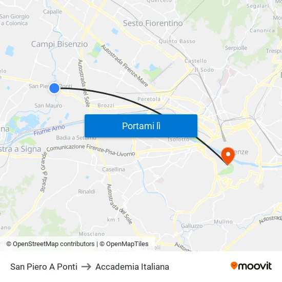 San Piero A Ponti to Accademia Italiana map
