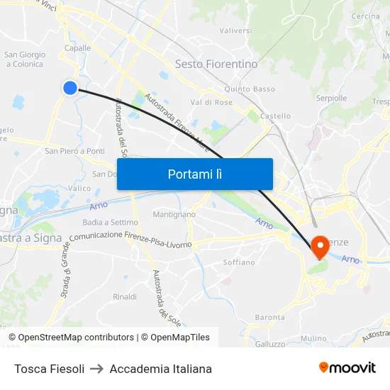 Tosca Fiesoli to Accademia Italiana map
