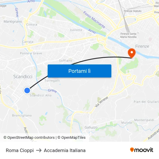 Roma Cioppi to Accademia Italiana map